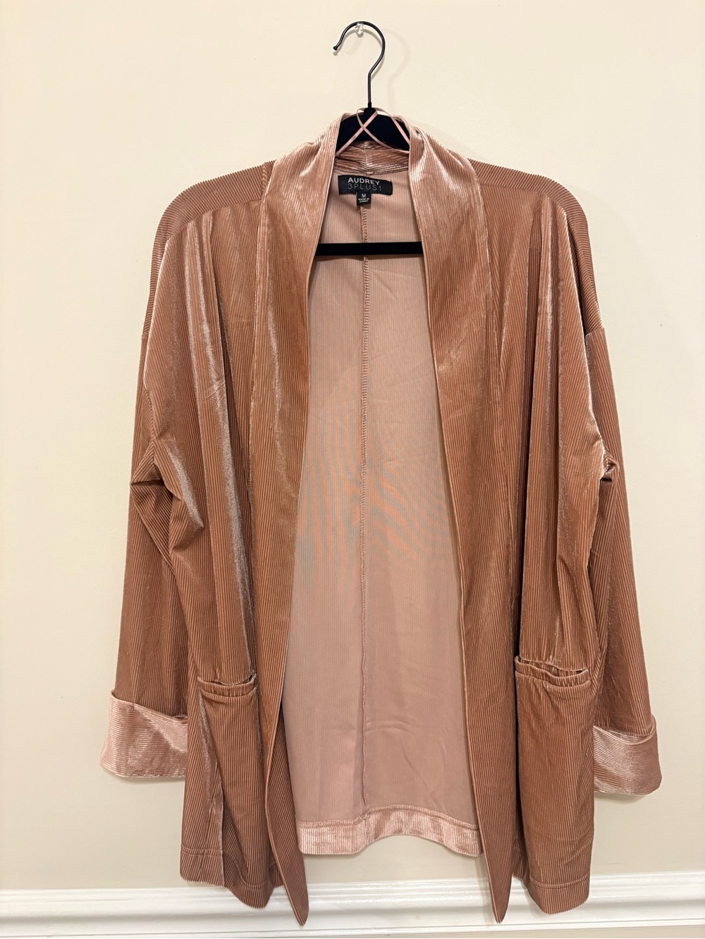 Audrey & Grace Velvet Open-Front Robe Jacket - Taupe Blush
